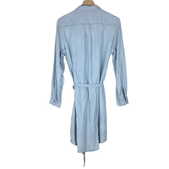 BANANA REPUBLIC Chambray Shirt Dress Light Wash Tie Waist Roll Tab Plus Size 14 - Picture 8 of 14